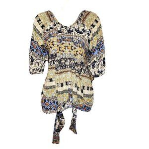 One World Live Let Live Top Womens Size‎ L Large Multicolored Gold Detail New